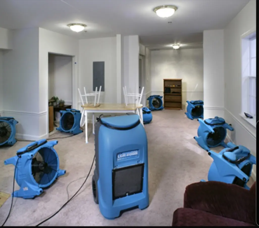 Air movers and dehumidifier setup for Water Extraction & Removal in Waynesville